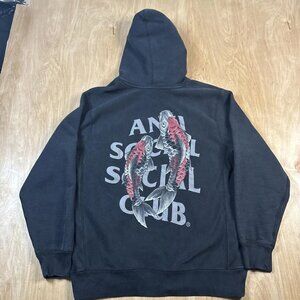 Anti Social Social Club Black Koi Fish Long Sleeve Pullover Hoodie Size Medium